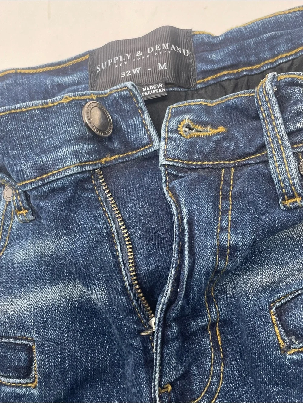 Supply & Demand Men’s Distressed Biker Denim Shorts Size 32W Blue Zipper Pockets